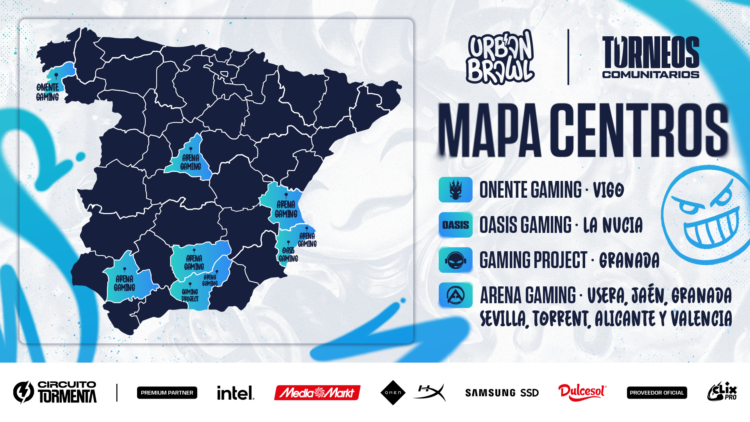 Mapa de los torneos presenciales de League of legends en España.